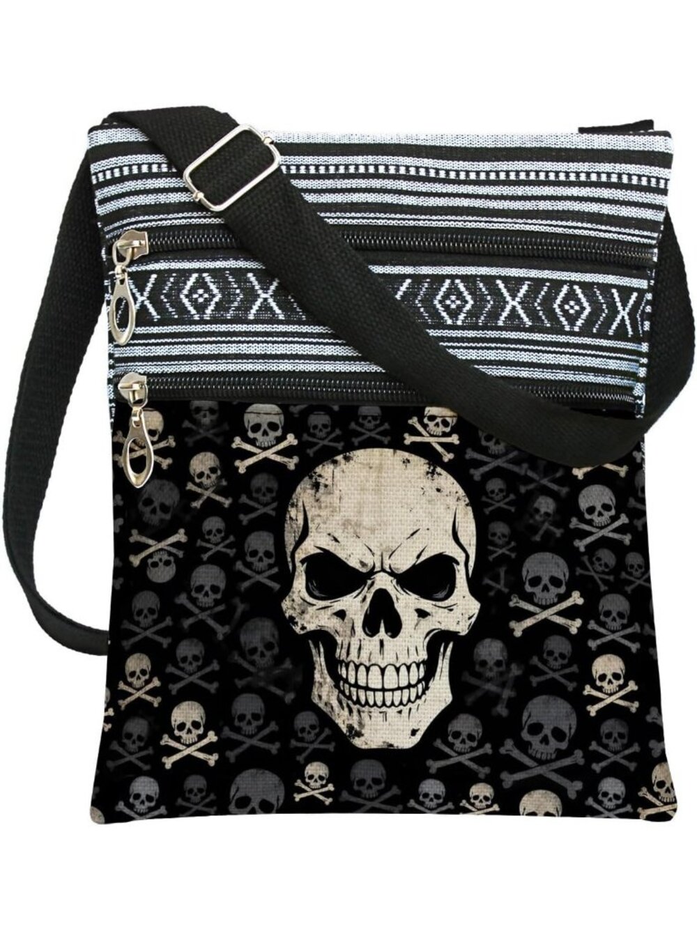 Womens White Grey Halloween Pumpkin Bat Goth Skull Witch Crossbody Shoulder Bag